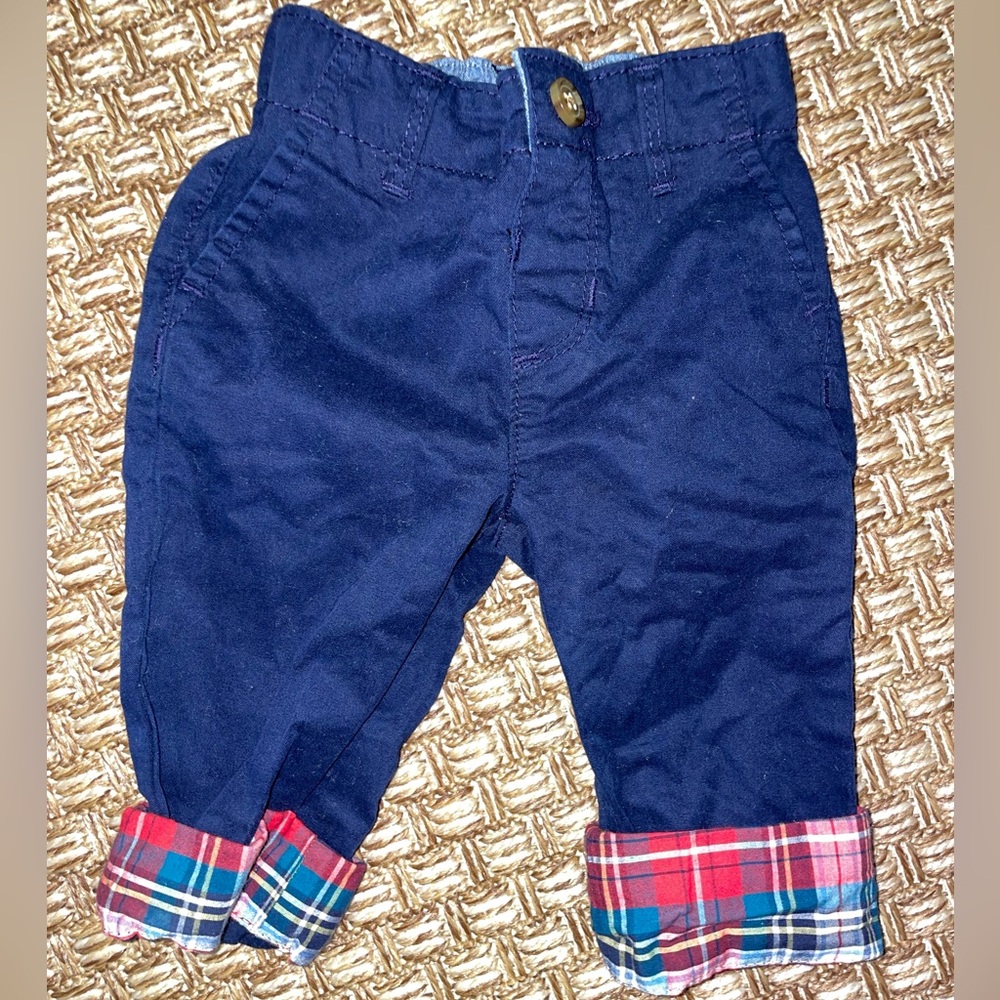 Baby Gap blue pants with Christmas plaid